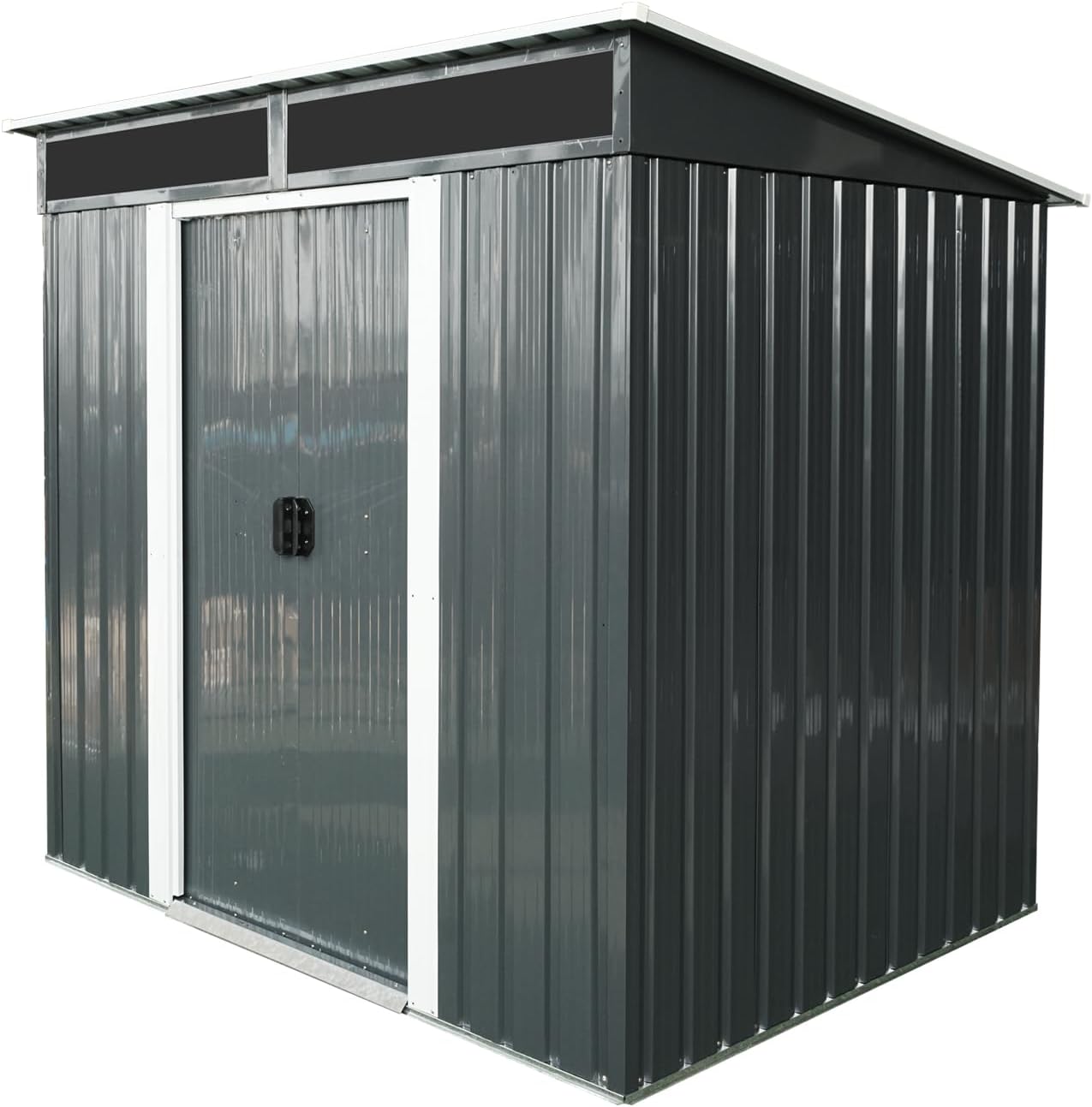 6x5 FT Outdoor Metal Storage Shed with Lockable Sliding Doors, Transparent Panels and Metal Foundation All-Weather Tool Shed for Garden, Lawn, Patio, and Backyard, Black