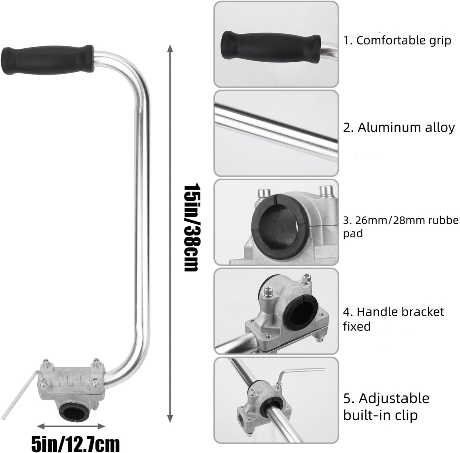 Mango para desbrozadora, mango ergonómico para desbrozadora, extensión del mango con abrazadera de soporte, fácil de usar, mango multifuncional para cortacésped de jardín duradero