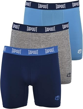 TAPOUT Mens Performance Boxer Briefs - 3-Pack Stretch Performance Training Underwear Breathable Athletic Fit No Fly