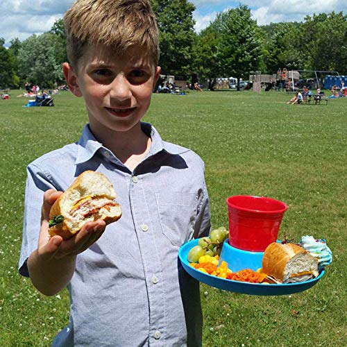 Great Plate Reusable Plastic Plates For Parties With Built-In Cup Holder, Chip And Dip, Set Of 6 Party Plates And Cups For Kids Or Adults, Food Serving Tray With Drink Holder For Bbq Camping Picnics #TOP4