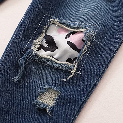 Image of Infant Toddler Baby Girl Clothes Denim Jeans Outfits 2PCS Ruffle Floral Top + Ripped Denim Girls Pants Set 6M-4T