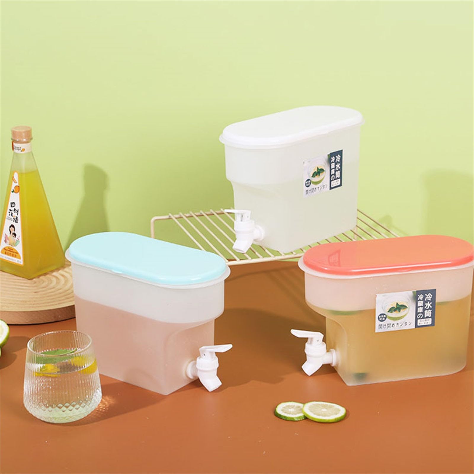 Produktbild von Kühlschrank-Getränkespender – 3,5 L, Auslaufsicherer Zapfhahn, Breite Öffnung – Für Saft, Eistee, Limonade & Wasser – Passt In Kühlschrankregale – 2 Stück