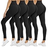 4 Pack Leggings for Women - High Waisted Tummy Control Soft Black Capri Yoga Pants with Pockets for Workout