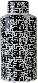 Mikasa Blue Crackle Ceramic Canister, Store Small Household Items or Display Faux Florals, 6 X 12.5 INCH, Black and White