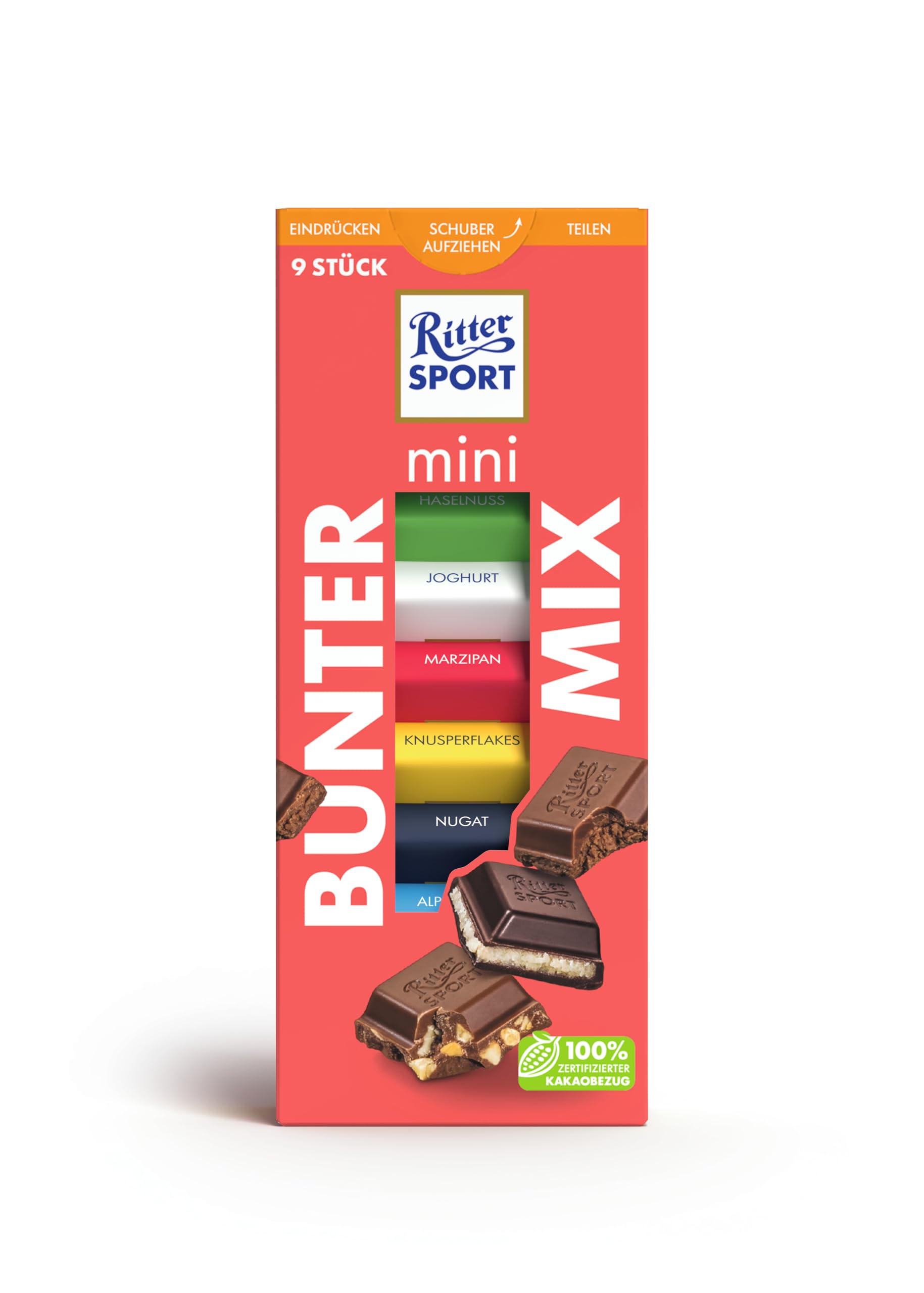 Ritter Sport mini Turm Bunter Mix, verschiedene Schokoladenvariationen, perfekt zum Naschen und Genießen, Geschenkidee, 8 Boxen mit je 150g