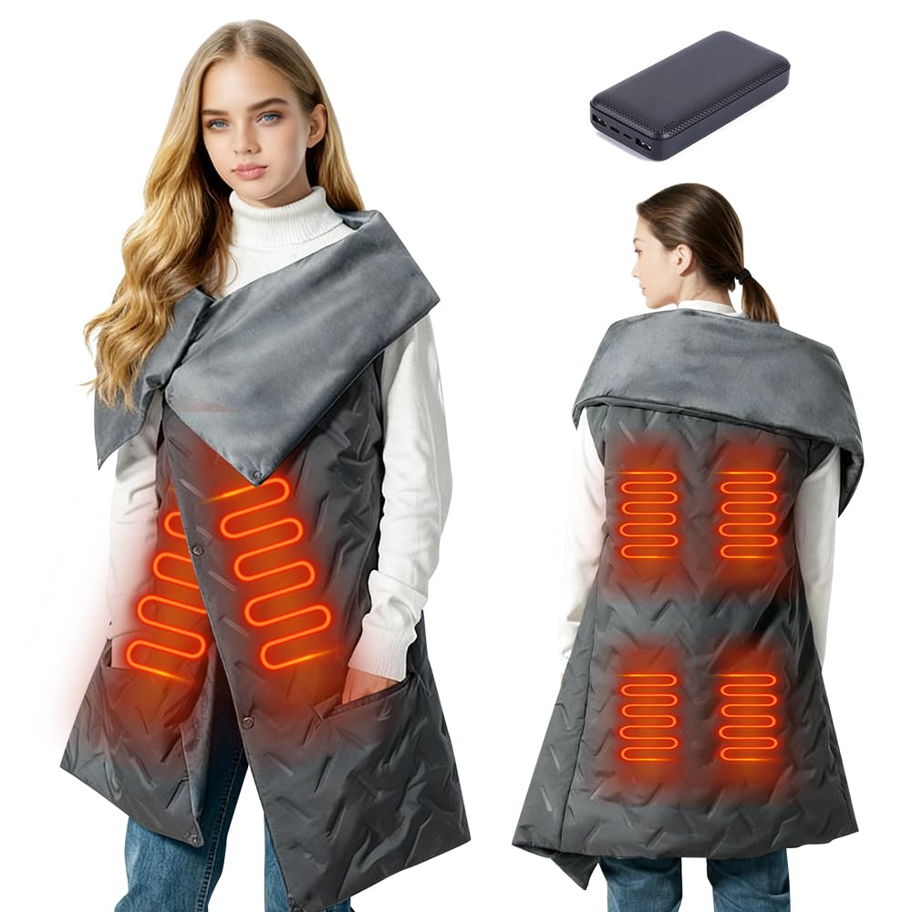 Coperta elettrica con batteria senza fili, 140 x 112 cm, batteria da 10000 mAh, coperta termica USB con 12 zone di riscaldamento e 3 livelli di regolazione della temperatura, lavabile, per casa