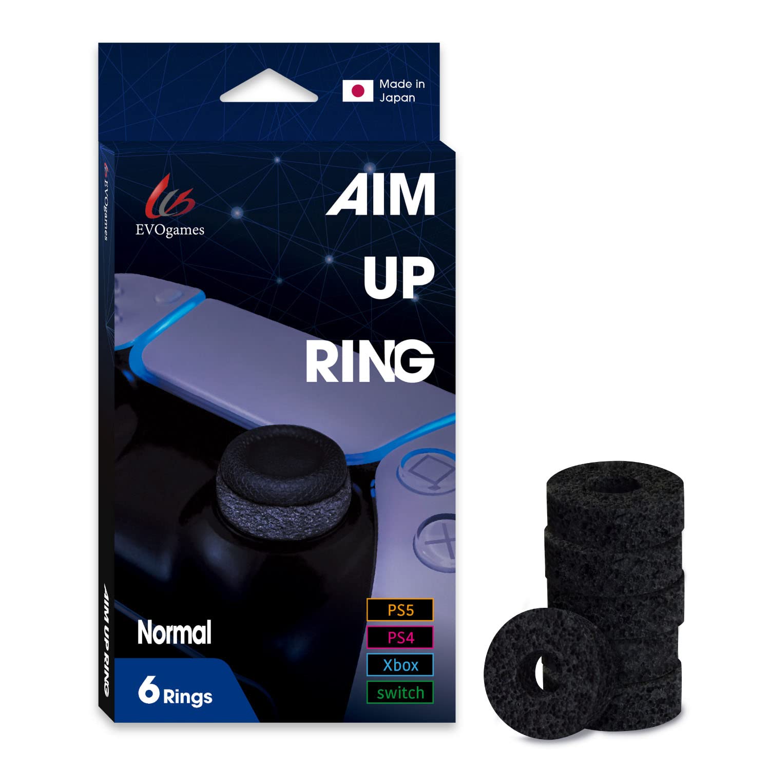 EVOGAMESAim Up Ring （Normal Type） Made in Japan FPS Precise operability UP 6 pieces for FPS PS5 PS4 Switch Xbox For PC controller