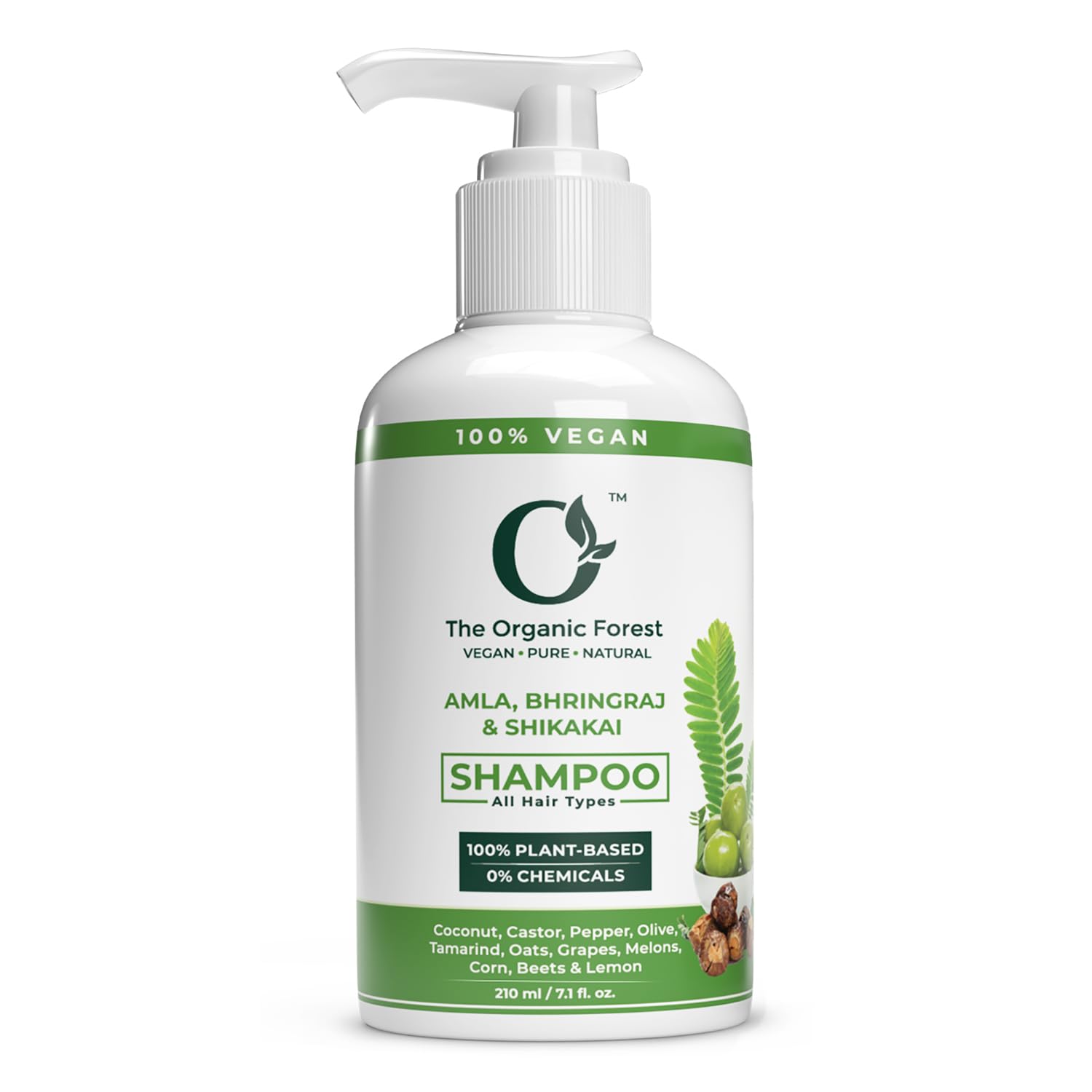 Plant Based Organic Forest Amla, Bhringraj & Shikakai Shampoo for Dry, Damaged Scalp & Thinning Hair | Sulfate and Paraben Free | Nourishes Hair with Indian Ayurvedic Herbs | 210 ML