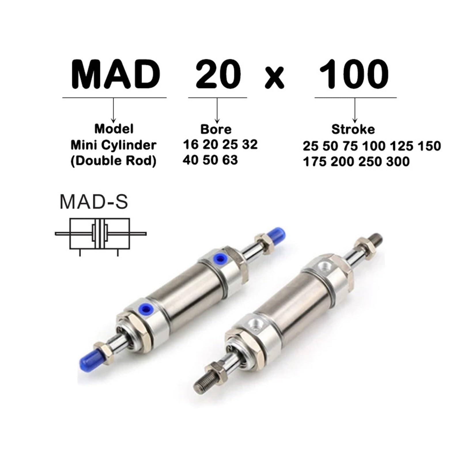 Mini Cilindro de Acero Inoxidable Doble Varilla Doble Salida MAD40x25/50/75/100/125/150/175/200/250/300/350/400/450/500(MAD40X400)