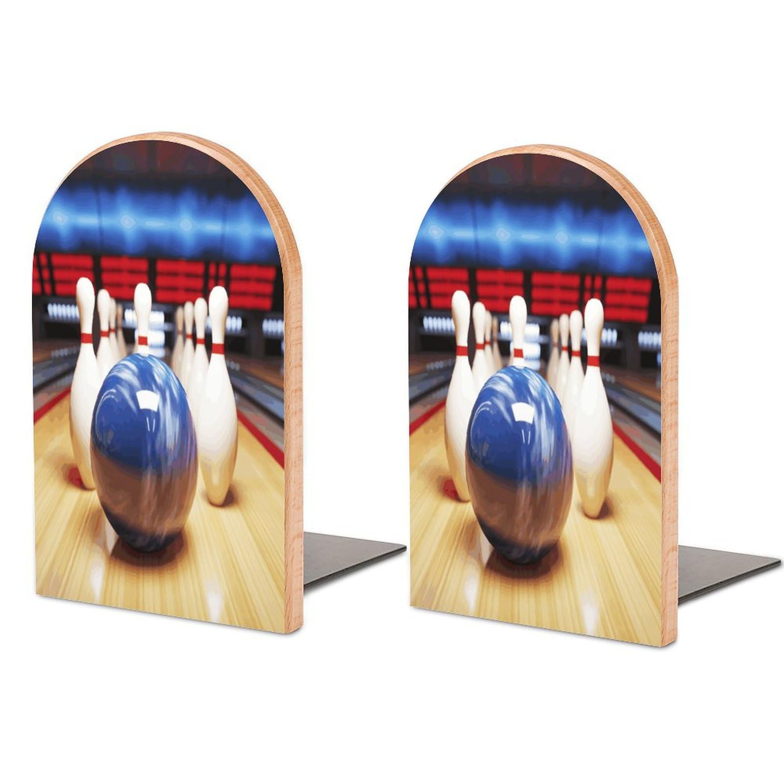 Bowling Bookends for Shelves Non Skid Book Stoppers Universal Economy Bookend Heavy Duty Wood Book End Decorative Book Shelf Holder for Home Office Desk 1 Pair