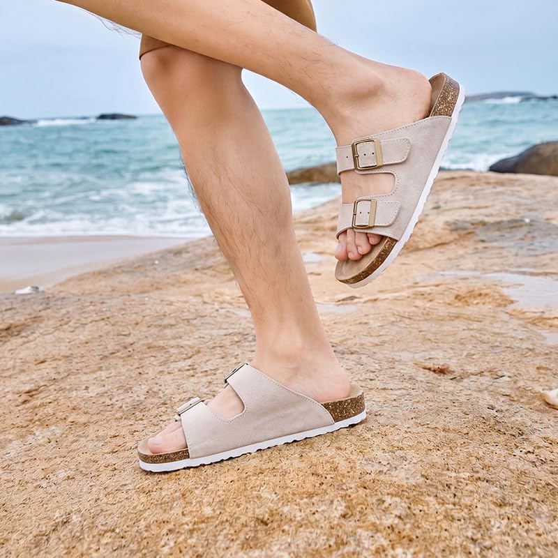 Sandalias de corcho cómodas para mujer con doble hebilla de dos correas beige 38 2