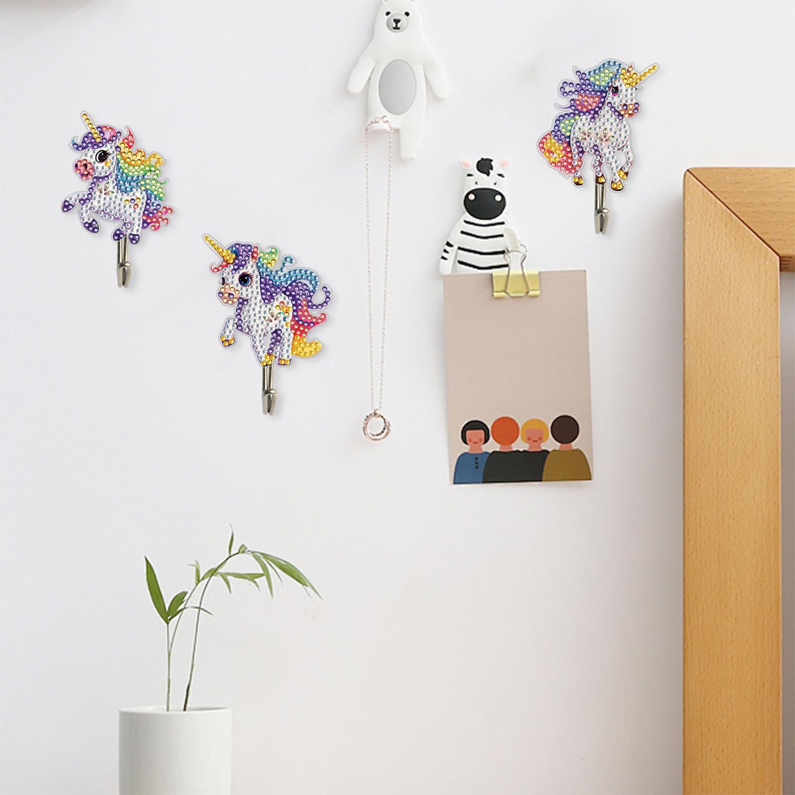 DIY Diamond Painting Ganci Autoadesivi, 6 Pezzi Diamante Pittura e Decorazione Unicorno Ganci, Appendiabiti per Bagno Cucina Ingresso 5D Pittura a Diamante Decorazione per Bambini e Adulti