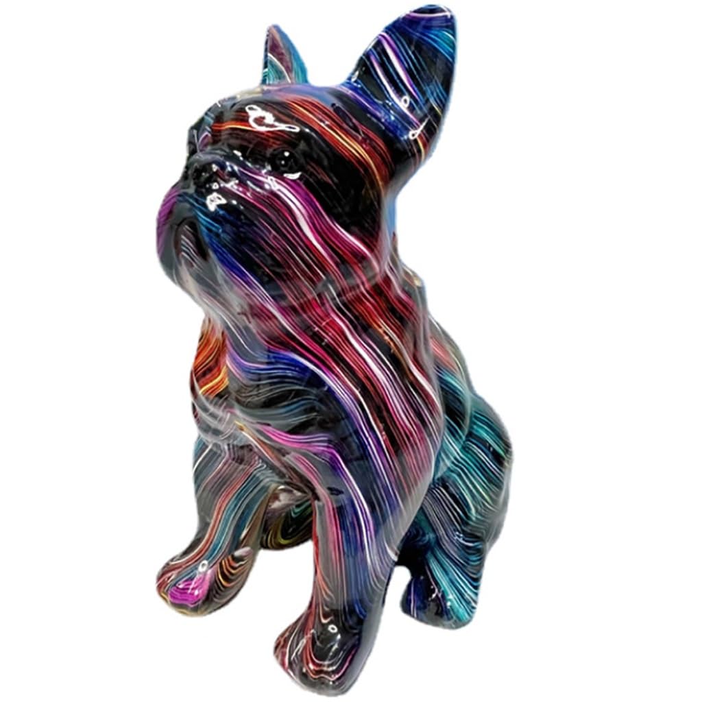 Statue Bouledogue Français en résine colorée style graffiti art splash