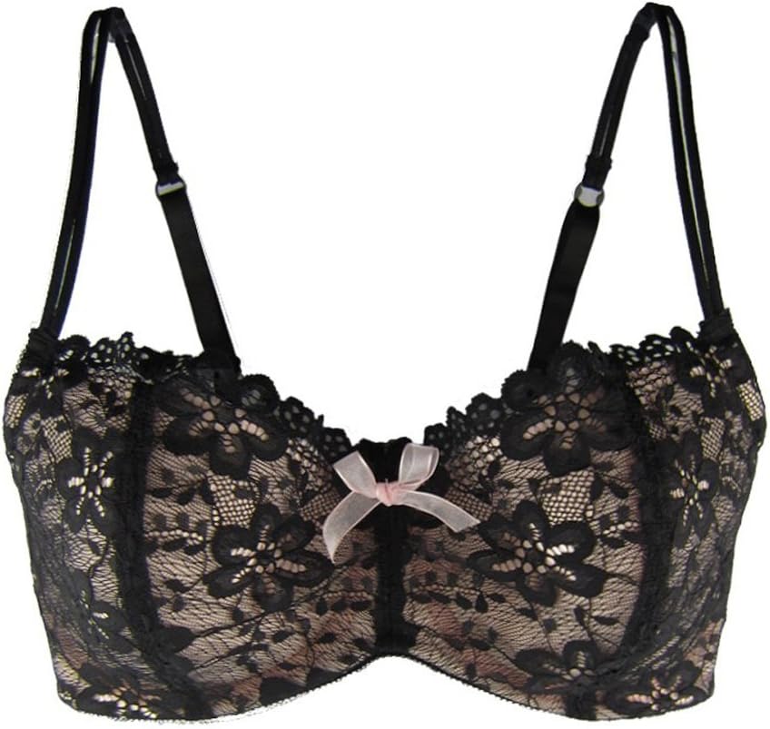 MIERSIDE Women's Fashion Sexy Lace Strappy Bra Pink with Black (36DD)