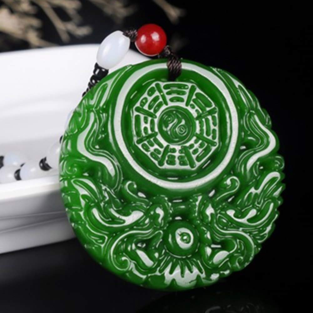EASTCODE Natural Green Dragon Phoenix Eight Trigrams Jade Pendant Kaiguang and Tian Jade Jasper Tai Chi Eight Trigrams Pendant