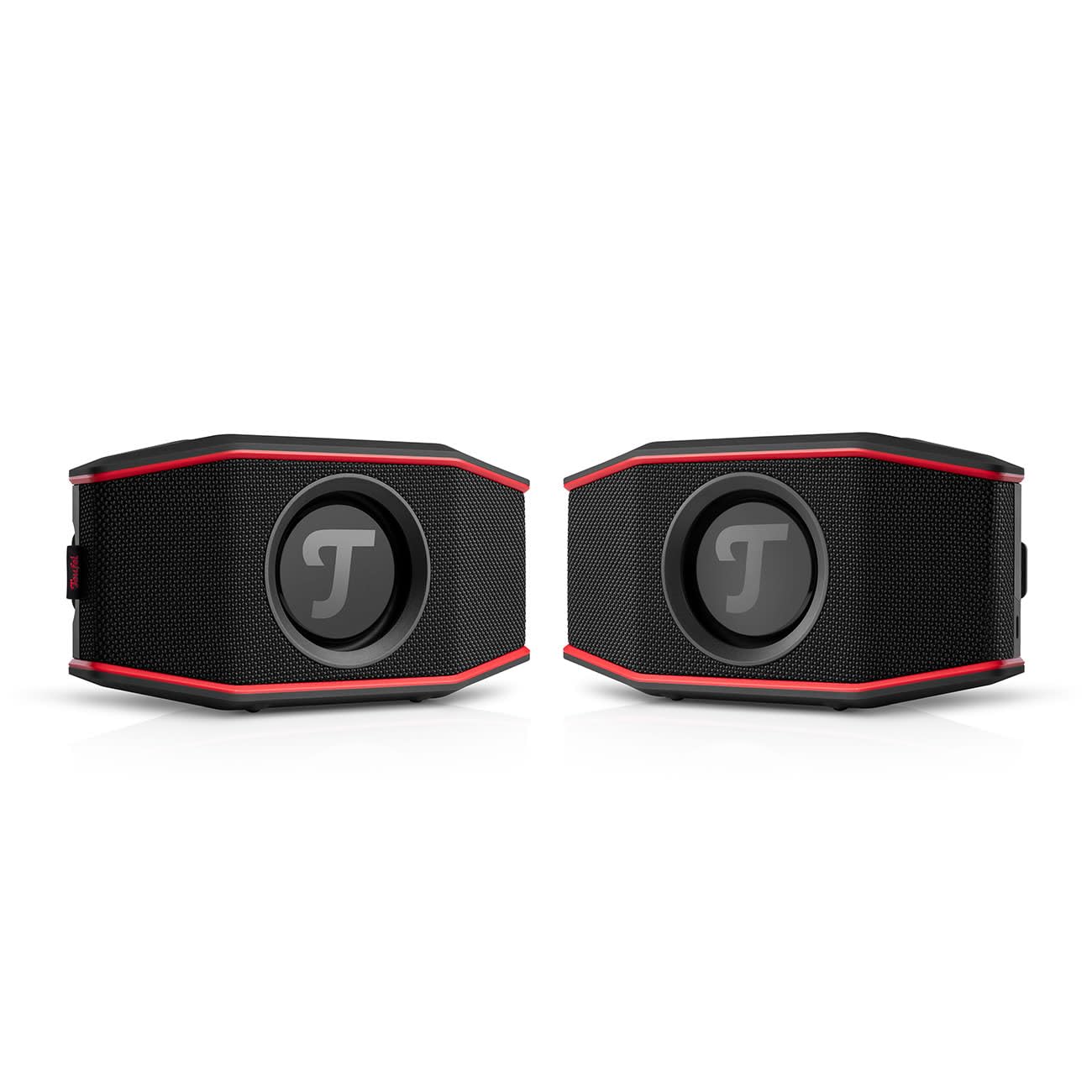 Teufel ROCKSTER GO 2 Stereo Set Bluetooth Speaker - Tragbarer Lautsprecher für draußen, mit Langer Akkulaufzeit (28 h), Wasserdicht IP67, Wireless Musikstreaming, USB Soundcard, Outdoor -schwarz/rot