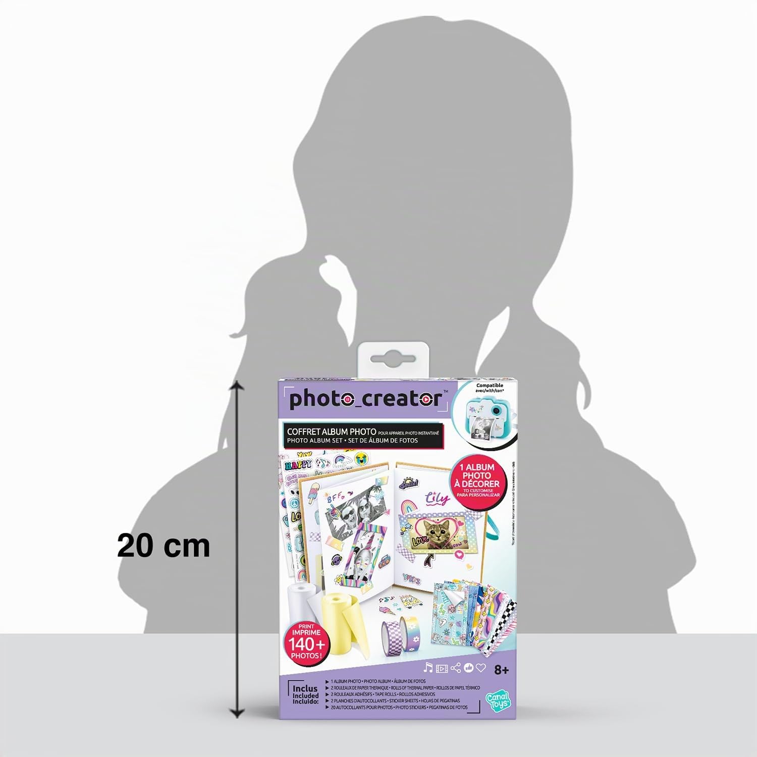 Canal Toys - Caja de álbum para cámara de impresión instantánea compatible con creador, 2 rollos de papel, 2 tablas de pegatinas y 20 marcos de fotos adhesivos 007-Canal Toys, CLK 007, multicolor