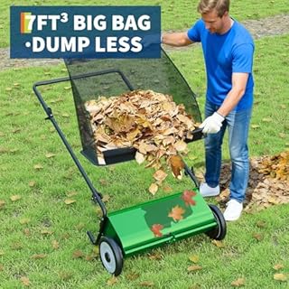 Garvee Garden Sweeper, 61CM Push Lawn Sweeper with 100L Collection Bag & 4 Fast Spinning Brushes, Height Adjustable Silent Push Along for Driveway, Patio, Lawn, Artificial Grass - Green&Black