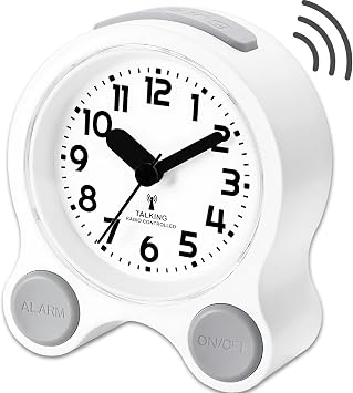 Atomic Talking ClockPearl White Clear Voice Time/Date, 5 Separate Alarms with Snooze & Light, Non-Ticking, Volume Control Ideal for Seniors