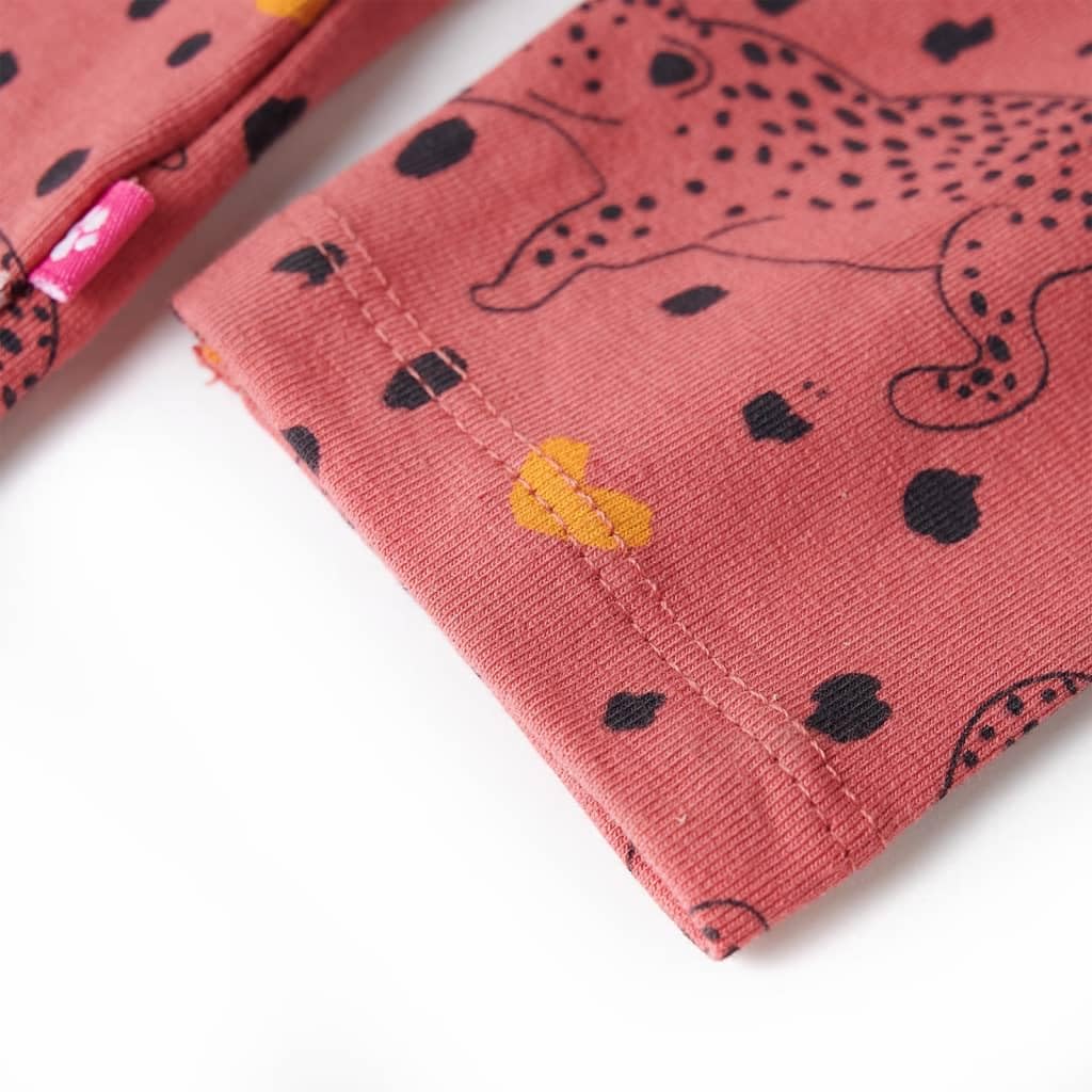 Pigiama per bambini a maniche lunghe rosa antico in cotone 95% morbido e traspirante con elastico in vita e motivo leopardato per bambini 92 adatto come accogliente tuta da casa per l'estate e
