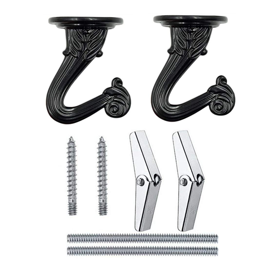 bnafes QMseller 38mm/1.5" Ceiling Hooks - Heavy Duty Swag Hook with Steel Screws Bolts and Toggle Wings for Hanging Plants Ceiling Installation Cavity Wall Fixing Black - (2 Sets)