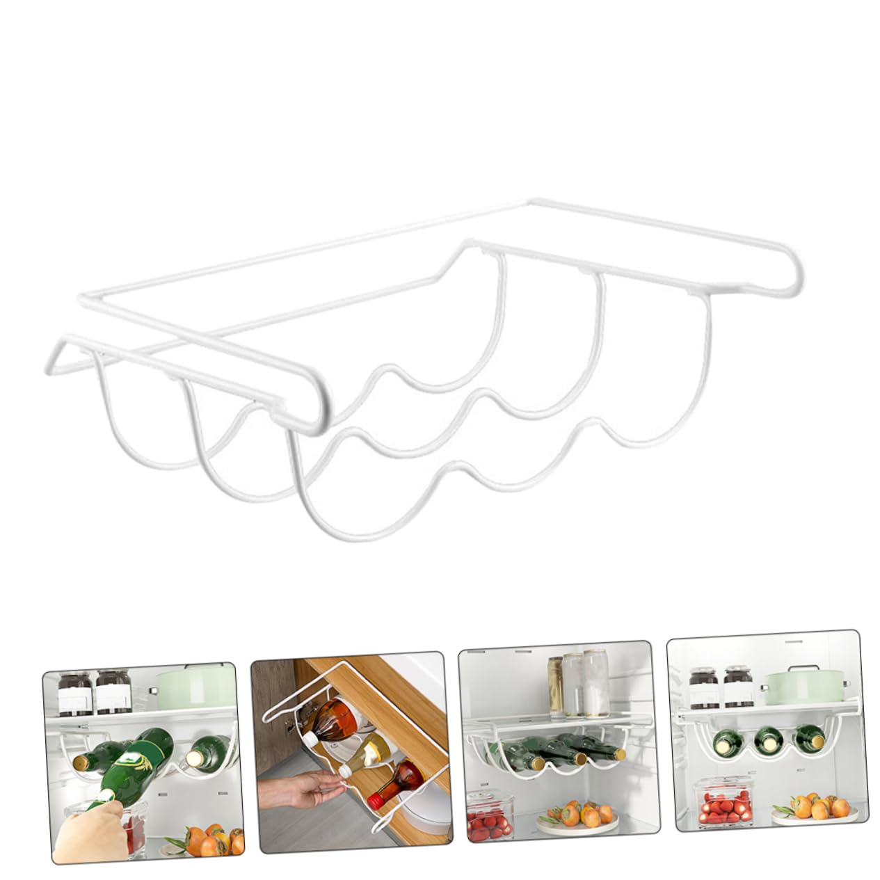 Pequeño Botellero de Hierro Blanco para Refrigerador, Cocina y Bebidas | Organizador de Botellas de Vino para Estante, Diseño Moderno Elegante, Acceso Fácil, Ahorro de Espacio