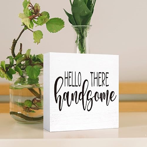 Miniatura 4 de Divertido letrero de madera para baño, con texto en inglés Hello There Handsome (Hello There Handsome) para baño, estante de baño, inodoro,