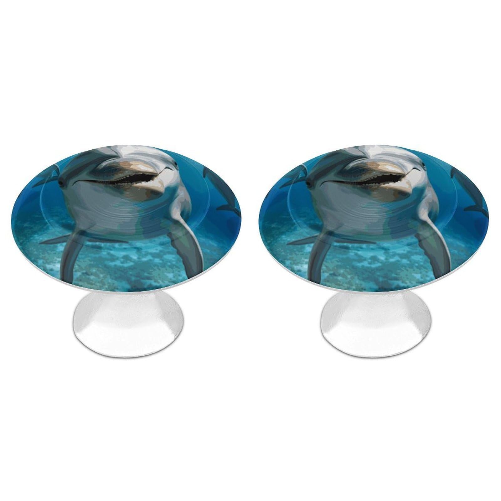 FekiLoot Funny Dolphin Looking at You Cabinet Knobs 2 Pack Stainless Steel Round Dresser Drawer Knobs Kitchen Drawer Hardware Dresser Knob Closet Door Pulls Cabinet Handles for Cupboard Drawer Pulls