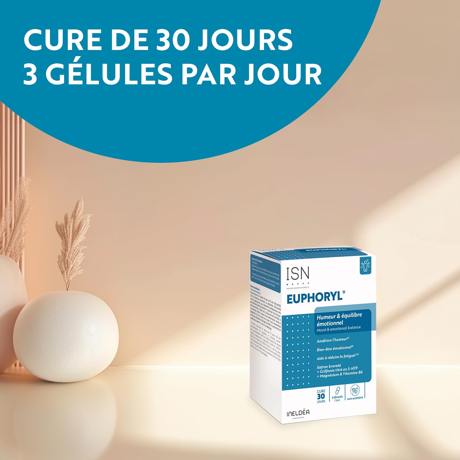 ISN - Euphoryl - Complément alimentaire - Safran et Magnésium Marin - Bon équilibre émotionnel - Vitalité - 90 gélules végétales - Cure 60 jours - Lot de 2