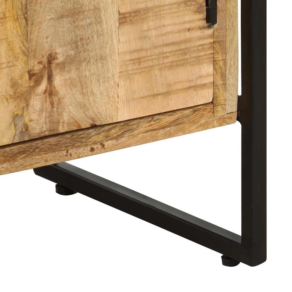 Libreria a 4 ripiani, 80 x 30 x 180 cm, in legno di mango grezzo, con telaio in ferro verniciato a polvere, 2 ante, 3 ripiani, salvaspazio, robusta, per soggiorno, ufficio, studio