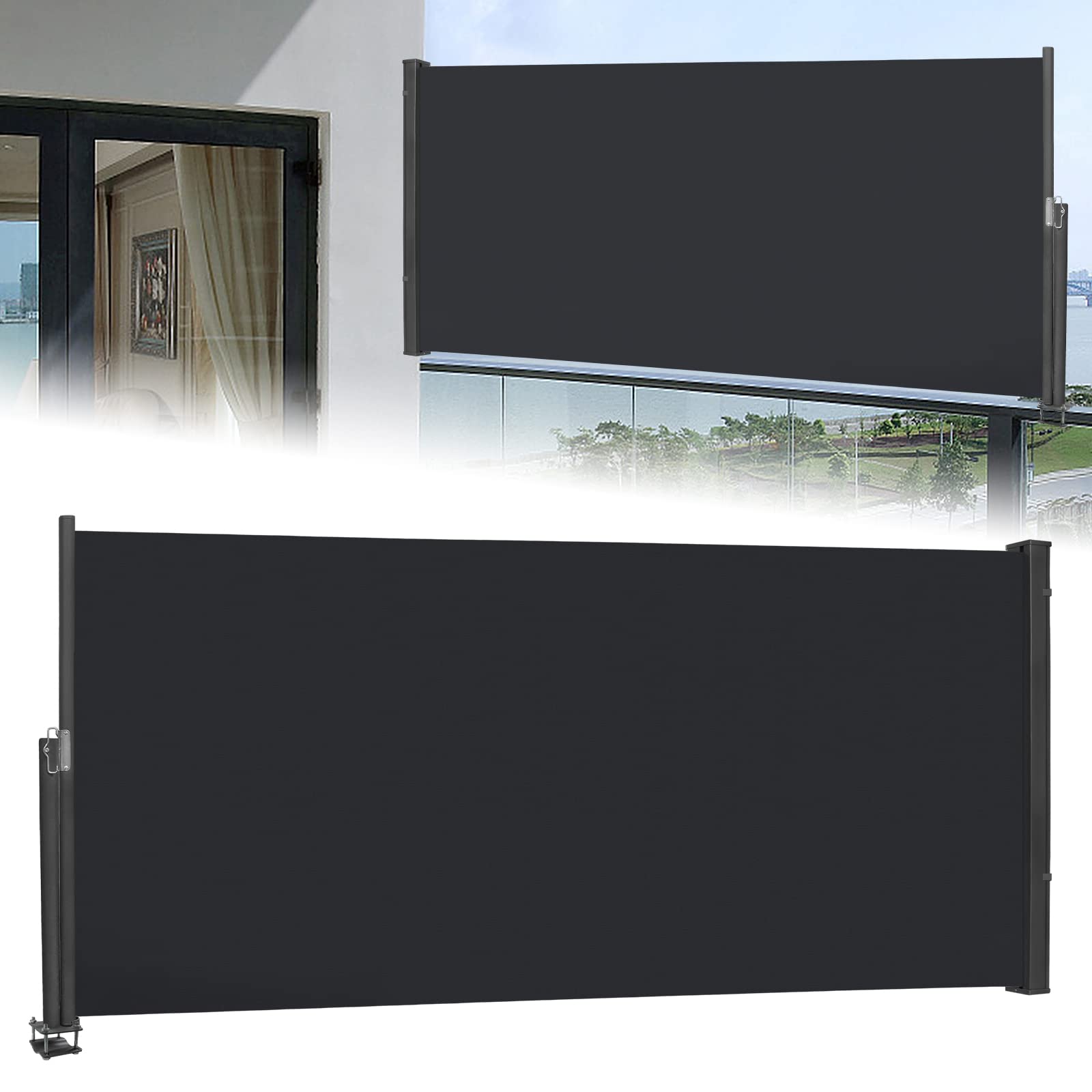 UISEBRT Auvent latéral extensible 120 x 300 cm – Brise-vue pour balcon, jardin, anthracite