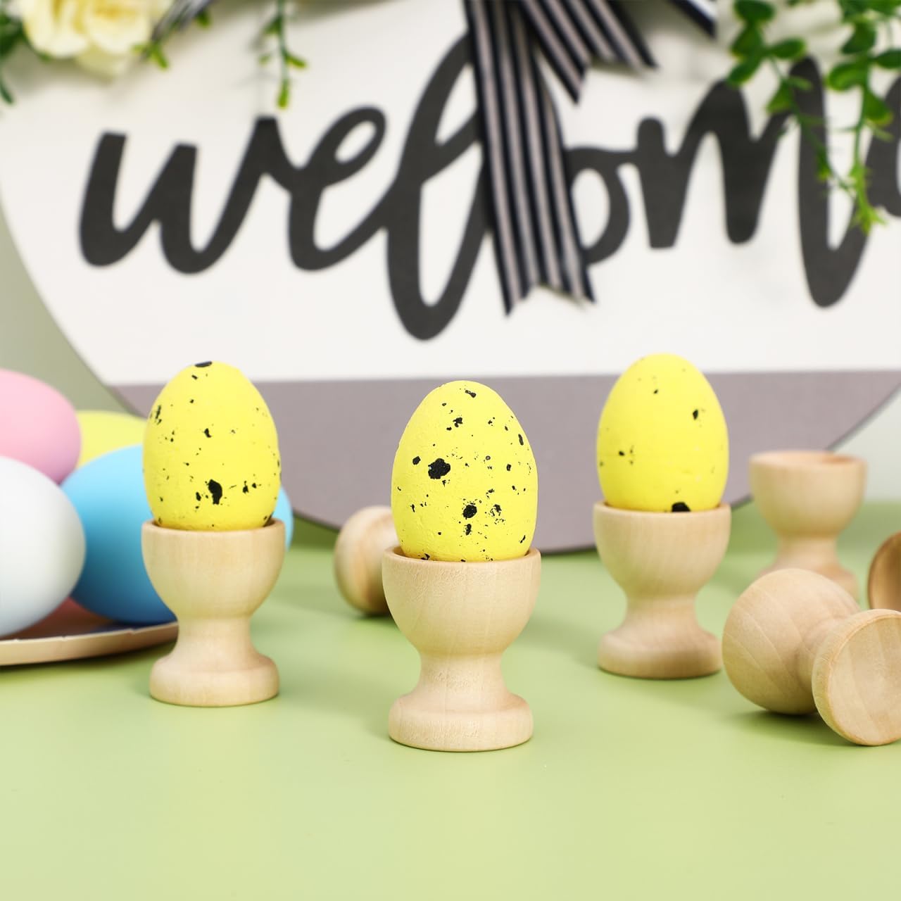Veemoon Easter Wooden Egg Holders, 24Pcs Egg Display Stand Unfinished Egg Cups Diy Craft Blank Easter Decoration for Single Egg Display Spring Party Supply Painting