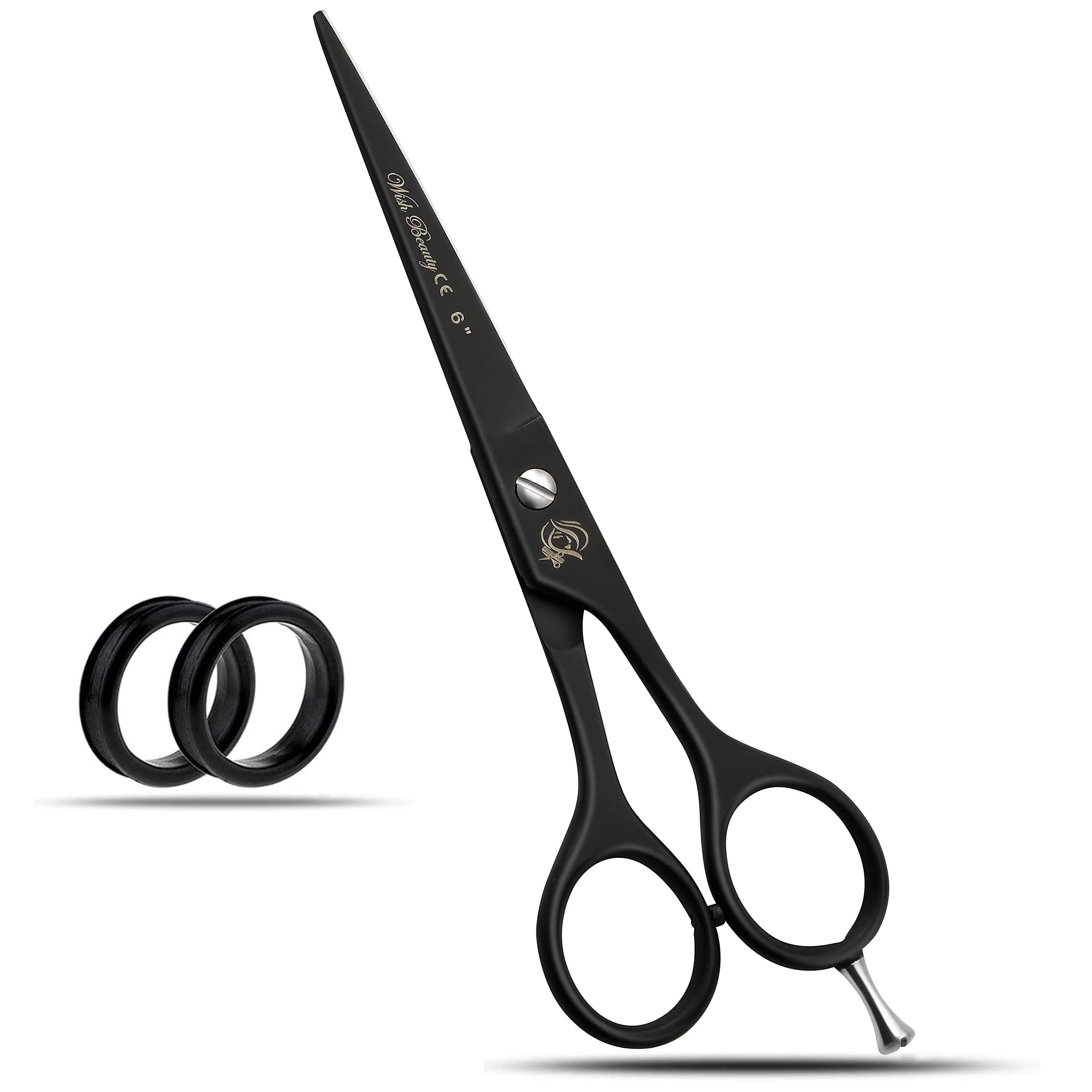 Professional 6" Black Hairdressing Scissors - Sharp Stainless Steel Barber Shears for Everyday Hair Cutting, Salon Stylists & Home Grooming