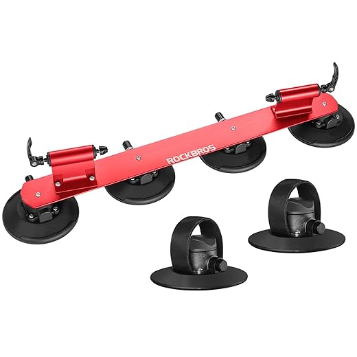 ROCKBROS Portabicicletas Techo de Coche para 1-3 Bicicletas Ventosa Liberación Rápida Soporte de Bici para Viaje, Negro/Rojo