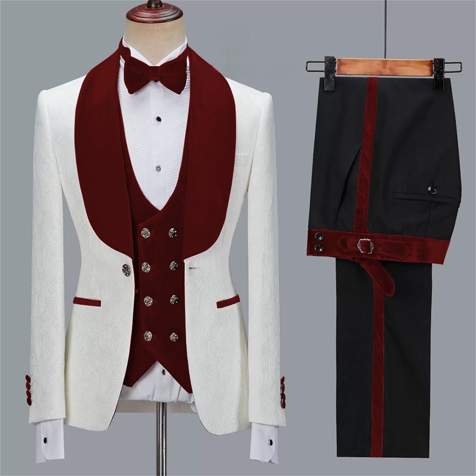Abiti da Uomo in Jacquard Floreale, Smoking in Velluto, 3 Pezzi, vestibilità Slim, Stile Vintage, con Revers a Scialle, Abiti da Sposo, Ballo