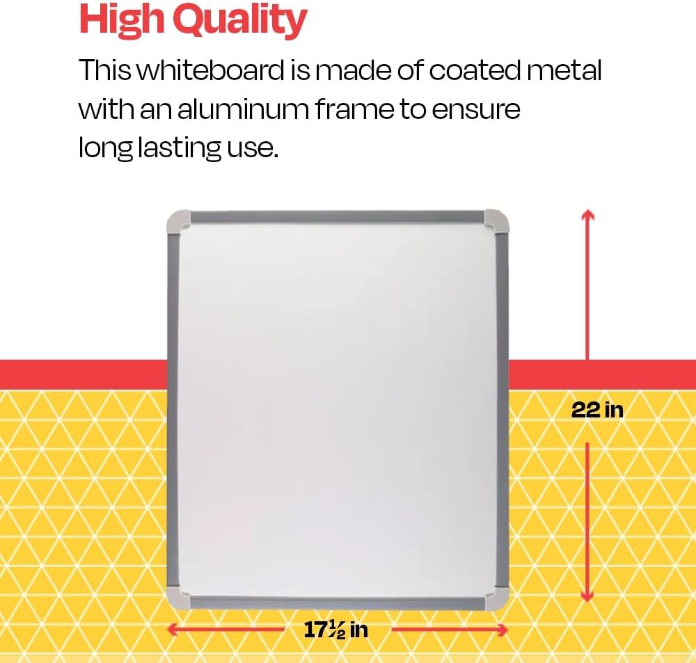 School Smart Magnetic Dry Erase Board, Medium, 22 x 17-1/2 Inches, Aluminum Frame