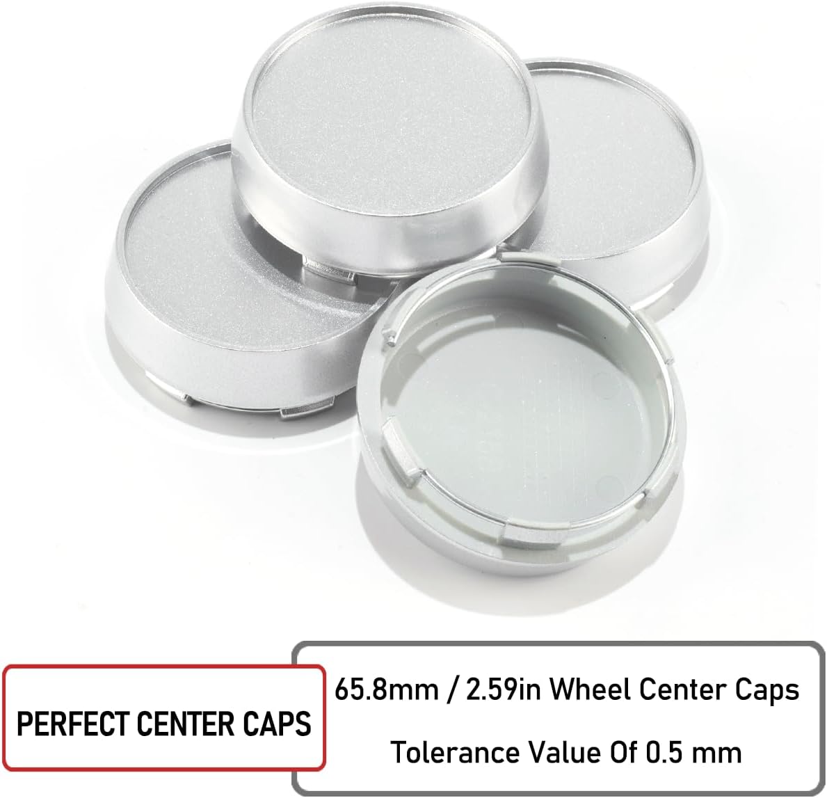 RTrhinoTuning 4PCS 65.8mm Wheel Center Caps for Rim, OD:2.59"(65.8 mm) ID: 2.36"(60 mm) Silver Hub Caps