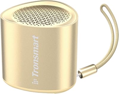 Tronsmart Nimo Altavoz Bluetooth Portátil, IPX7 Impermeable, Bluetooth 5.3, Sonido Estéreo, Diseño Supercompacto, Artesanía de Metal, Mini Altavoz con Cordón, para Ducha, Viajes – Oro