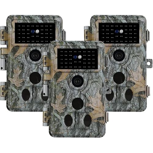 3-Pack Trail Camera 64MP 1296P with No-Glowing Night Vision & Motion Detection 120° Wide Angle, 0.1s Trigger Time, IP66 Waterproof Game Camera for Outdoor Hunting