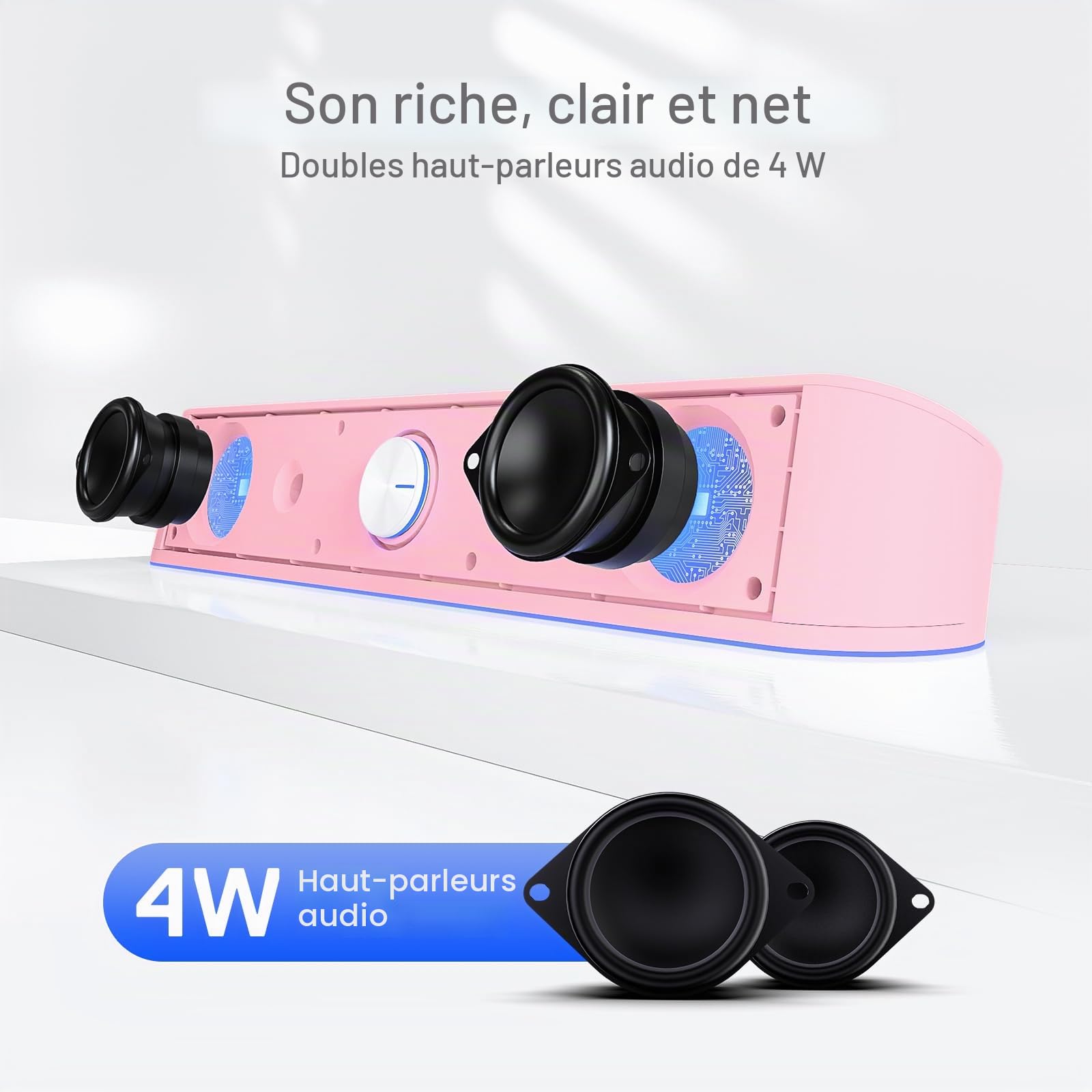 Redragon GS560 Adiemus Barre de Son de Bureau RVB, Haut-Parleur d'ordinateur 2.0 canaux avec Barre d'éclairage Dynamique, synchronisation Audio-lumière, contrôle Tactile rétroéclairé avec Bouton de
