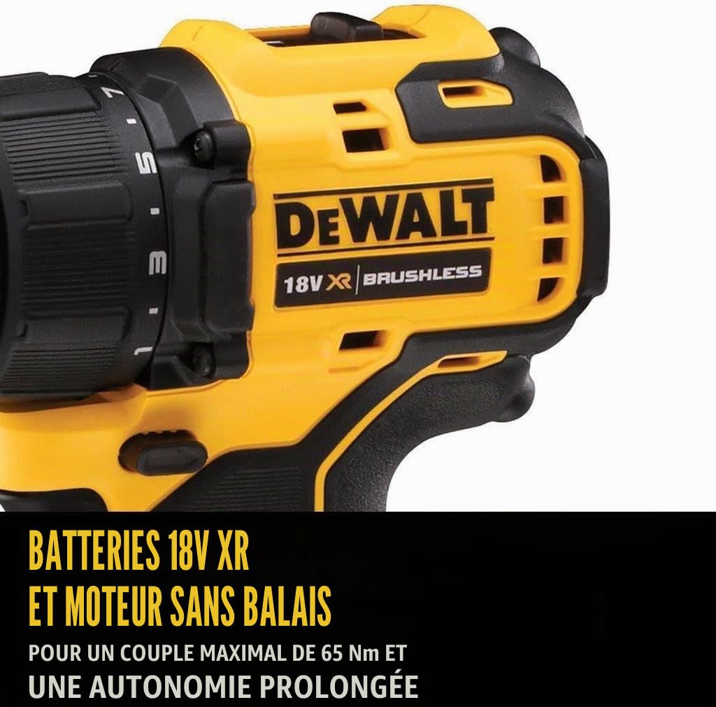 DEWALT Perceuse-visseuse compacte XR 18V avec 2 batteries de 2,0 Ah, DCD708D2T-QW
