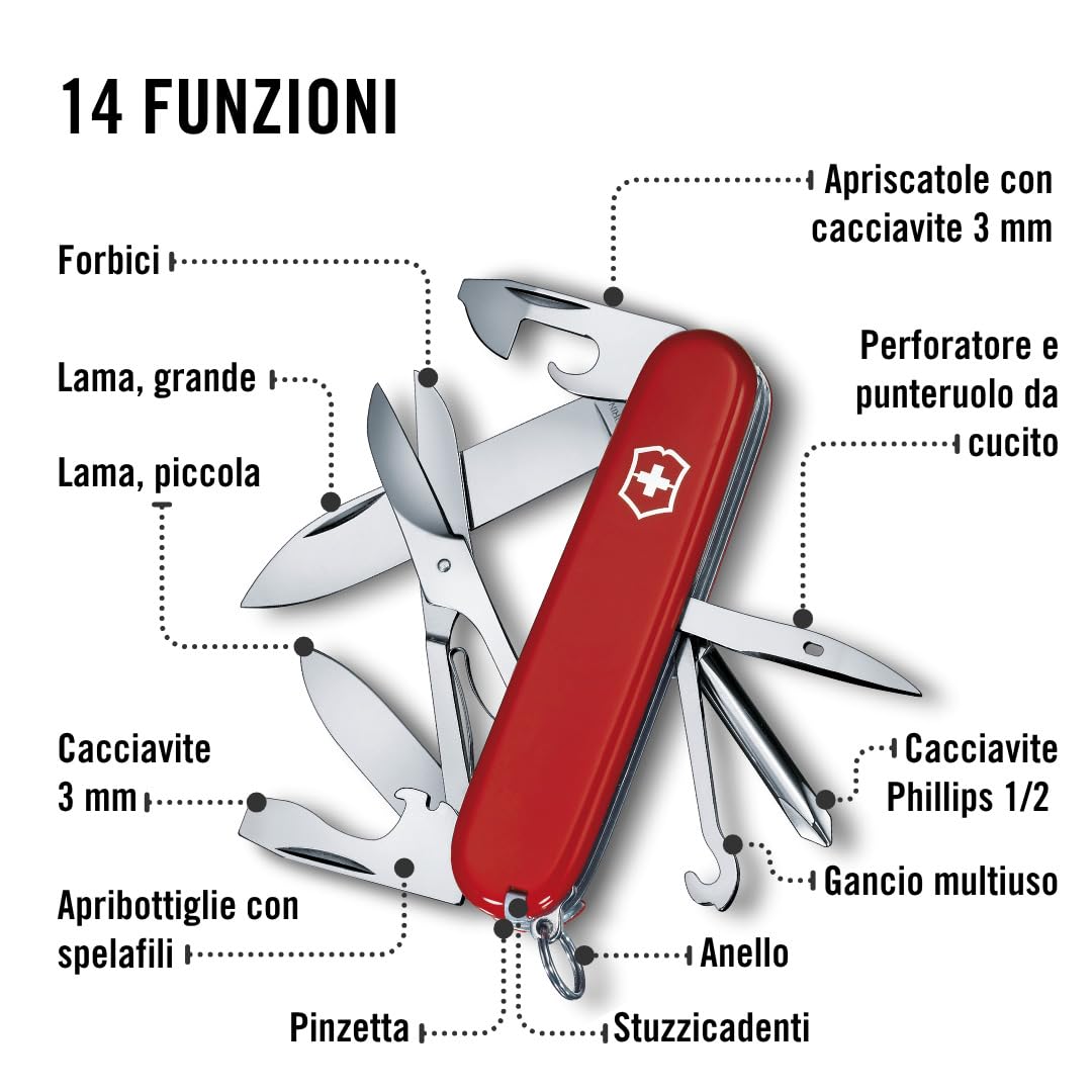 Victorinox, Super Tinker, Coltellino Svizzero, Originale, Multiuso, Campeggio, 14 Funzioni, Lama, grande, Apriscatole