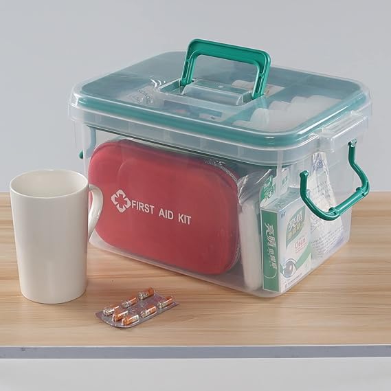 15QT Clear First Aid Box Organizer with Divided Tray