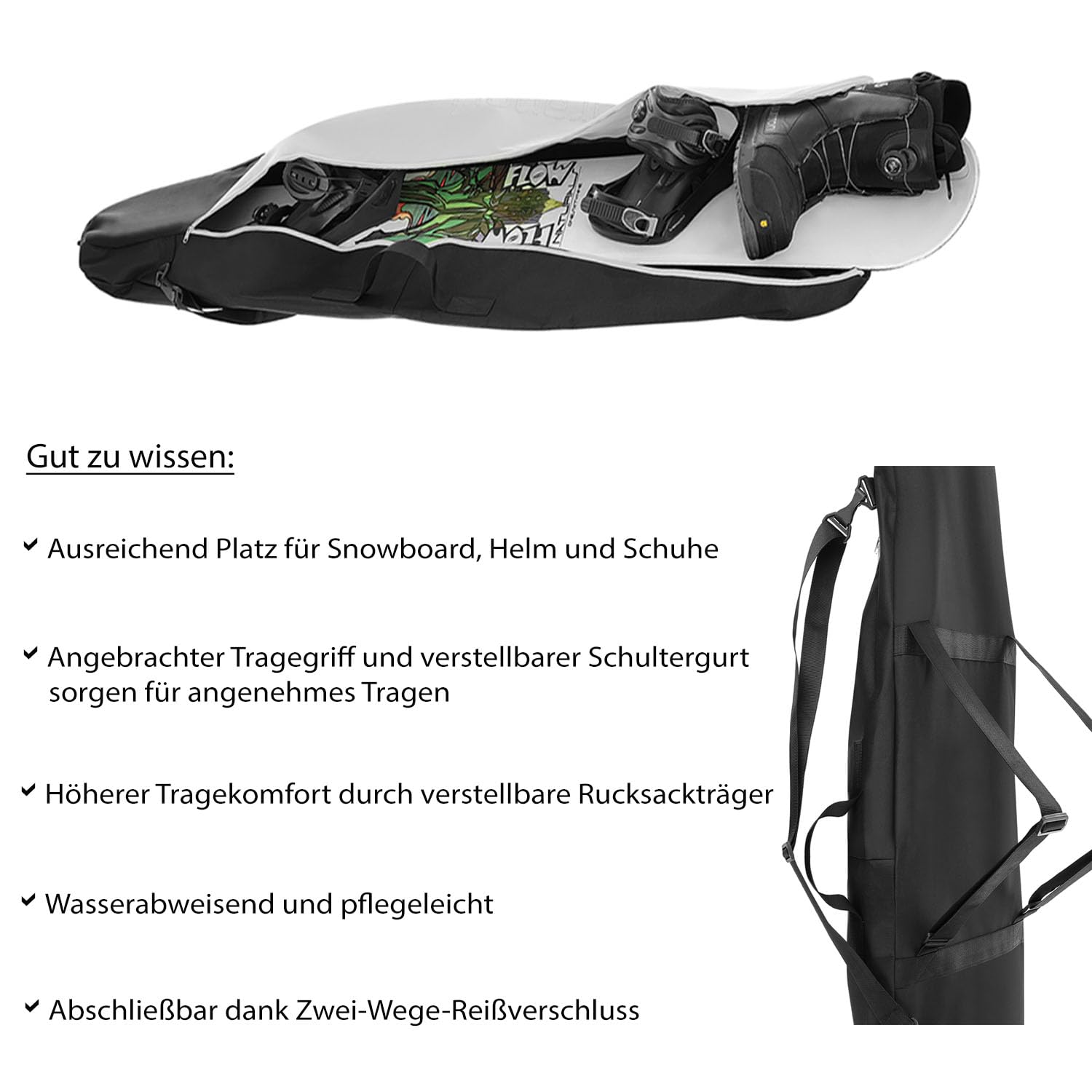 Snowboardtasche | Snowboardrucksack 2-in-1 Tasche für Snowboard mit Bindung bis 150/170 cm – Boardbag mit zusätzlichem Platz für Skihelm und Skischuhe
