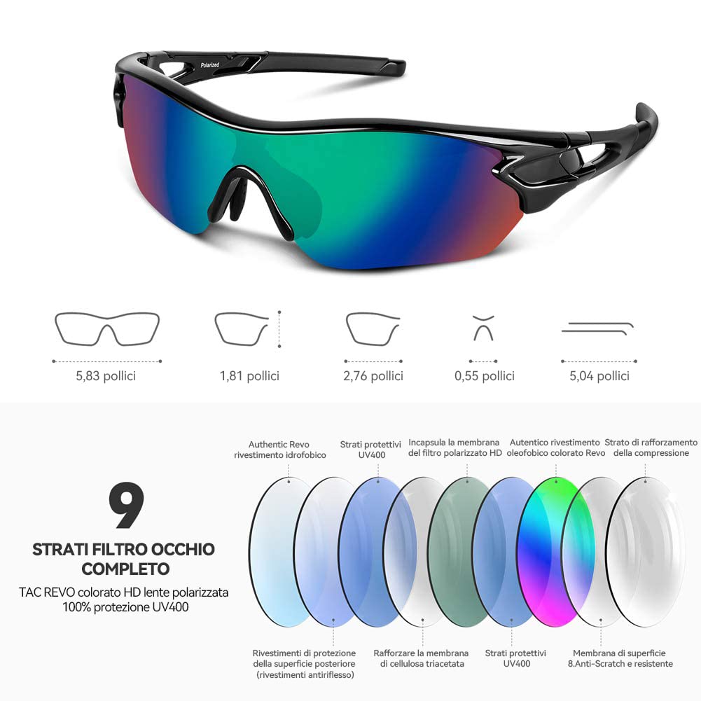 BEACOOL Occhiali da Sole Sportivi Polarizzati Uomo Donna Adolescente Ciclismo Baseball Militare Running Driving Pesca Golf Motocicletta Tac UV400
