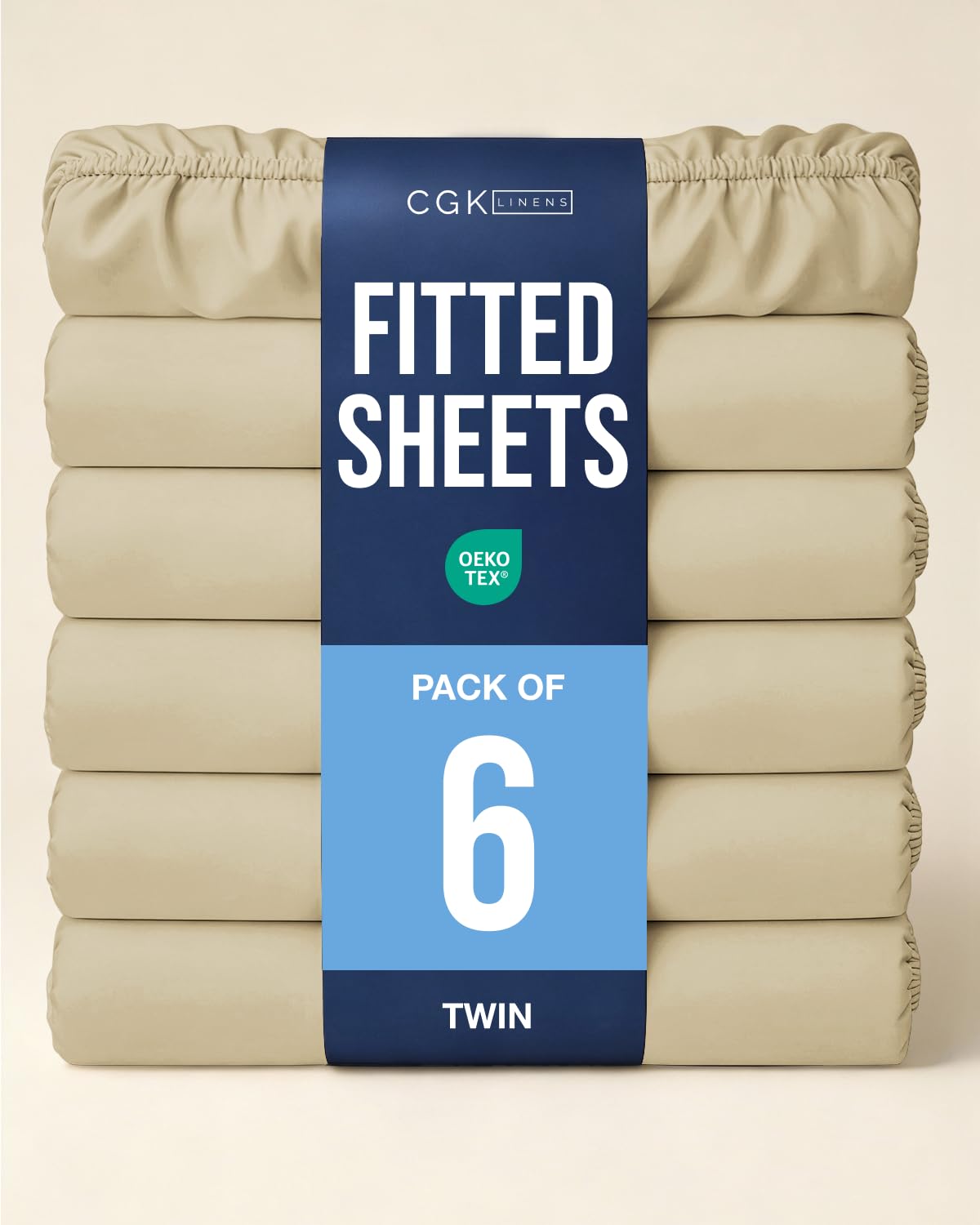Twin Fitted Sheet - Pack of 6 Single Fitted Bottom Sheet Only - Beige