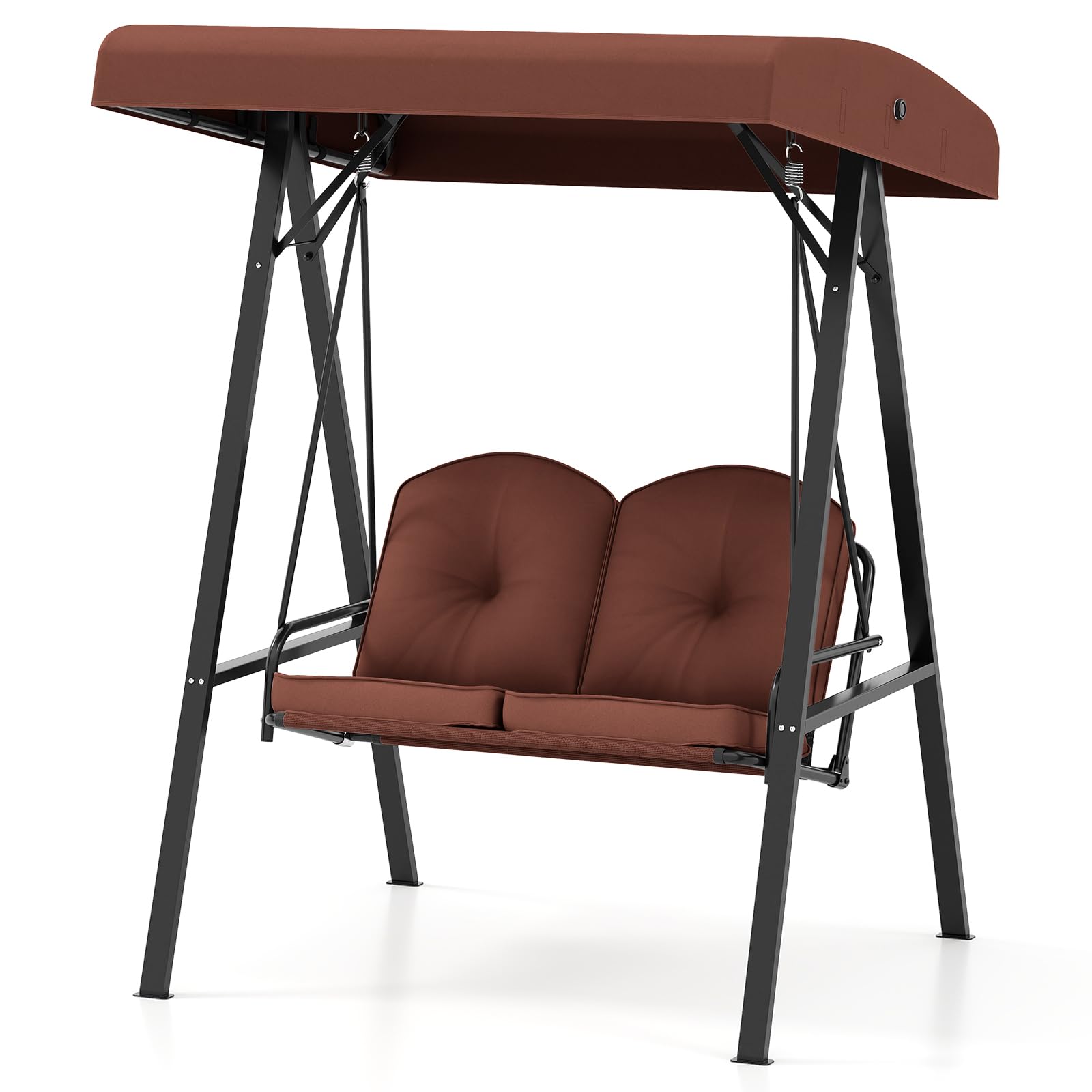 HAPPYGRILL 2-Person Porch Swing w/Adjustable Canopy, Heavy-Duty Metal Frame