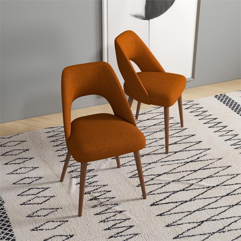 Miniatura 7 de ASHCROFT Avol Mid-Century - Silla de comedor de tela moderna en color naranja (juego de 2)