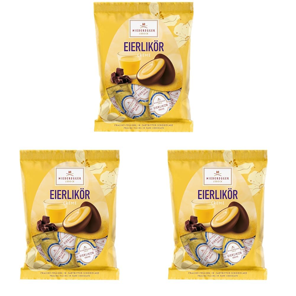 Niederegger | Pralinen Eier | Eierlikör | 1x 87g | Pralinen Eier gefüllt mit Eierlikör Creme, umhüllt von Zartbitter-Schokolade | Osterpräsent | Ostereier (Packung mit 3)