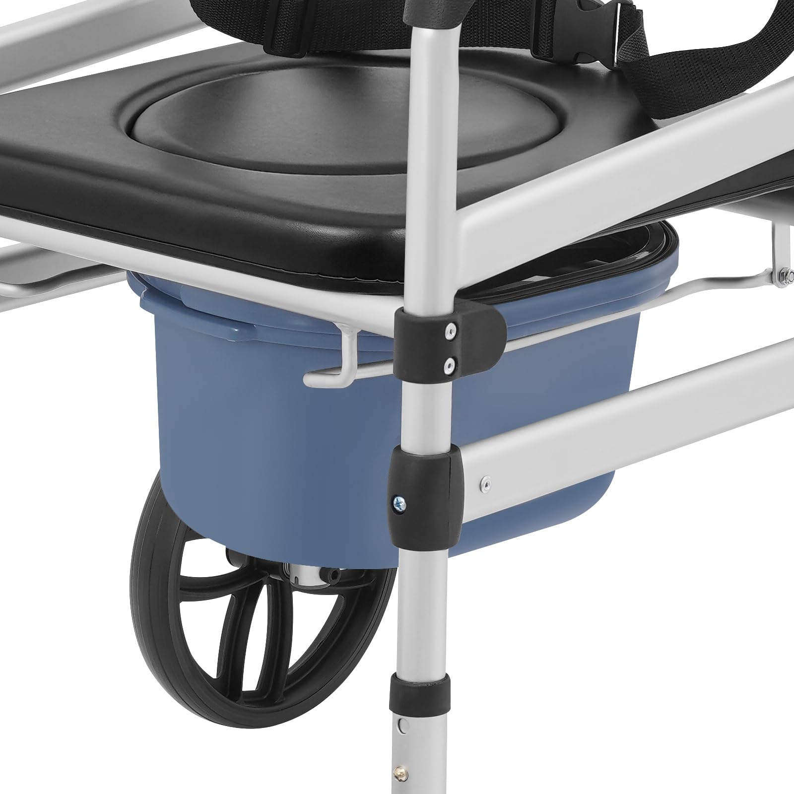 Sedia WC per anziani, pieghevole, stabile, con ruote e cintura di sicurezza, regolabile in altezza, capacità di carico 150 kg, per malati, anziani, disabili, incinte
